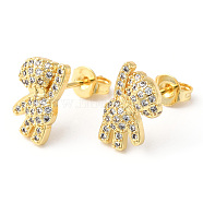 Clear Cubic Zirconia Bear Stud Earrings, Rack Plating Brass Jewelry, Lead Free & Cadmium Free, Real 18K Gold Plated, 12x7mm, Pin: 0.8mm(EJEW-R149-02G)
