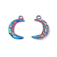Ion Plating(IP) 304 Stainless Steel Pendants, Moon Charms, Rainbow Color, 24x14x2mm, Hole: 2.5mm(STAS-K242-05M)