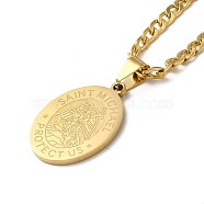 Oval with Angel Pendant Necklaces, 304 Stainless Steel Curb Chain Necklaces, Golden, 23.23 inch(59cm)(NJEW-C043-04G)