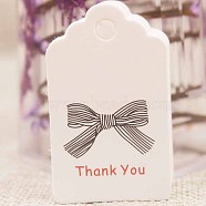 Paper Gift Tags, Hange Tags, For Arts and Crafts, For Thanksgiving, Rectangle with Bowknot and Word Thank You, White, 50x30x0.4mm, Hole: 5mm(CDIS-P001-H04-B)