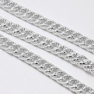 Aluminium Curb Chains, Unwelded, Lead Free & Nickel Free, Silver Color Plated, 15x10x5mm(X-CHA-M002-02A-FF)