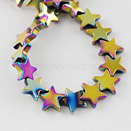 Non-magnetic Synthetic Hematite Beads Strands, Grade A, Star, Multi-color Plated, 10x10x2mm, Hole: 1mm, 60pcs/strand, 15.5 inch(G-Q887-10x10mm-1)
