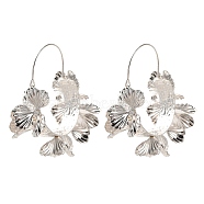 Alloy Hoop Earrings for Women, with Brass Findings, Flower, Silver, 64x60.5mm(EJEW-G404-02S)