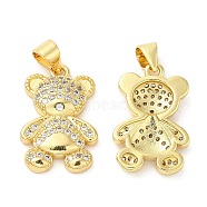 Brass Micro Pave Cubic Zirconia Pendants, Lead Free & Cadmium Free, Bear Charms, Real 18K Gold Plated, 20x13x3mm, Hole: 5x3.6mm(KK-M249-08G)
