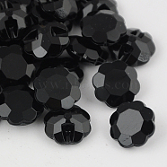 Taiwan Acrylic Rhinestone Buttons, Faceted, 1-Hole, Flower, Black, 13x6mm, Hole: 1mm(BUTT-F021-13mm-01)
