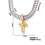 Golden Tone Brass Pave Clear Cubic Zirconia Letter Pendant Necklaces for Women, 15.75 inch(400mm)(YX4437-20)