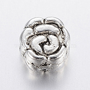 Tibetan Style Alloy Beads, Flower, Antique Silver, 5.5x5x2.5mm, Hole: 1mm(PALLOY-P096-01AS)