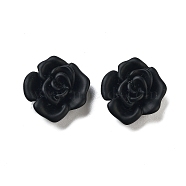 Opaque Resin Decoden Cabochons, Frosted Rose Flower, Black, 17x17x7mm(CRES-M001-06A-01)