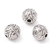 304 Stainless Steel Beads, Manual Polishing, Round, Antique Silver, 9.5mm, Hole: 2mm(STAS-M298-26AS)