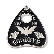 Alloy Enamel Pendants, Platinum, Black Talking Board Pattern Charm, Bat, 25.5x21x1.5mm, Hole: 1.6mm(ENAM-K070-08P-02)