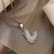 Brass Micro Pave Clear Cubic Zirconia Cable Chain Heart Pendant Necklaces for Women, Platinum, 18.03 inch(458mm)(NJEW-C054-01P)