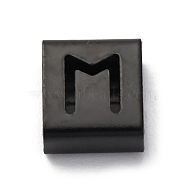 Ion Plating(IP) 304 Stainless Steel Square Slide Charms, Black, Letter M, 9x8x4mm, Hole: 3.5x8.5mm(STAS-L132-22M-B)