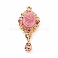 Alloy Cameo Oval Resin Pendants, Woman Lady Head Charms, Golden, with Glass, Flamingo, 21x13x4mm, Hole: 1mm(ENAM-M055-38G-01)