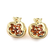 Brass Micro Pave Cubic Zirconia Pendants, Pomegranate, Real 18K Gold Plated, 10.5x10x6mm, Hole: 1.6mm(KK-H455-16G)