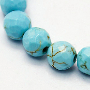 Natural Magnesite Beads Strands, Dyed & Heated, Faceted, Round, Sky Blue, 8mm, Hole: 1mm(TURQ-C003-8mm-4)