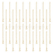 30Pcs Brass Curb Chains Extender, End Chains with Heart Chain Tabs, Real 18K Gold Plated, 55x3mm(KK-UN0001-78)