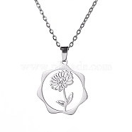 Stainless Steel Pendant Necklaces, November Chrysanthemum, 16.14~19.69 inch(41~50cm)(PW-WG57218-02)