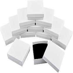 Cardboard Gift Box Jewelry Set Boxes, for Necklace, Earrings, with Black Sponge Inside, Square, White, about 9.3x9.3x3.1cm, Inner Diameter: 8.6x8.6cm, 12pcs/set(CBOX-NB0001-16)