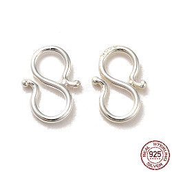 925 Sterling Silver S Shape Clasps, Silver, 9x6.5x0.8mm(STER-K177-07C-S)
