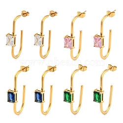 304 Stainless Steel Stud Earrings, Cubic Zirconia Birthstone Half Hoop Earring for Women, Mixed Color, 36x7mm(EJEW-D082-06G)