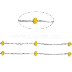 Stainless Steel Cardano Chains, with Enamel Beads and Spool, Long-Lasting Plated, Soldered, Flat Round, Stainless Steel Color, Yellow, 1x1mm, about 32.8 Feet(10m)/roll(CHS-I006-01P-A)
