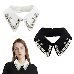 AHADEMAKER 2Pcs 2 Style Lady's Polyester Detachable Collars, Neckline Trim, with Glass Crystal Rhinestones and Brass Findings, Mixed Color, 440x75x8.8mm, 1pc/color(AJEW-GA0004-97)