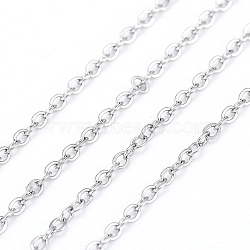 304 Stainless Steel Cable Chains, Soldered, Flat Oval, Stainless Steel Color, 1.6x1.3x0.3mm(X-CHS-F007-01P-A)