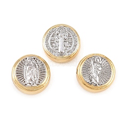 Two Tone Brass Beads, Long-Lasting Plated, Flat Round, Rack Plating, Lead Free & Cadmium Free, Platinum & Golden, 9.5x6mm, Hole: 1.8mm(KK-C162-088A-GP)