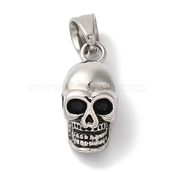 304 Stainless Steel Pendants, with Enamel, Skull Charm, Stainless Steel Color, 19x9x9mm, Hole: 6.5x5mm(STAS-Z075-33P)