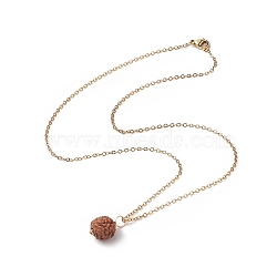 Natural Rudraksha Round Beaded Pendant Necklace, 304 Stainless Steel Jewelry for Women, Golden, 17.76 inch(45.1cm)(NJEW-JN04203-02)