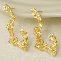 Fashionable Stainless Steel Irregular Pleated Stud Earrings, Golden, 47x25mm(HH4451-2)