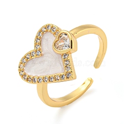 Brass Micro Pave Cubic Zirconia Open Finger Ring, with Enamel, Cadmium Free & Lead Free, Long-Lasting Plated, Heart, Real 18K Gold Plated, US Size 6 3/4(17.1mm)(RJEW-C069-04G)