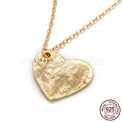 925 Sterling Silver Pendant Necklaces, with Spring Ring Clasps, with 925 Stamp, Textured, Heart, Golden, 17 inch(43.3cm)(NJEW-H209-09G)