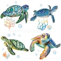 PVC Window Static Sticker, Flat Round Shape, for Window or Stairway  Home Decoration, Sea Turtle, 160x160x0.3mm, 4pcs/set(DIY-WH0235-085)