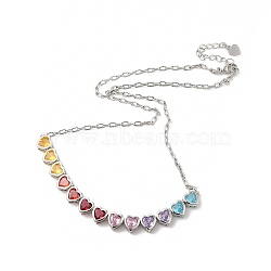 Colorful Cubic Zirconia Heart Pendant Necklace, Rack Plating Brass Jewelry for Women, Cadmium Free & Lead Free, Platinum, 17.32 inch(44cm)(NJEW-E074-03P)