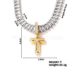 Golden Tone Brass Pave Clear Cubic Zirconia Letter Pendant Necklaces for Women, 15.75 inch(400mm)(YX4437-20)