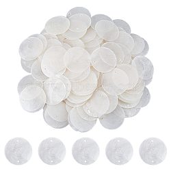 150Pcs Natural Shell Slice Connector Charms, Flat Round Links, Seashell Color, 48.5~50x0.5~0.7mm, Hole: 1.4mm(SSHEL-DC0001-03)