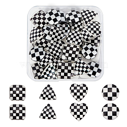 SUPERFINDINGS 40Pcs 4 Style Opaque Resin Cabochons, Mixed Shapes with Grid Pattern, Black, 10pcs/style(RESI-FH0001-30)