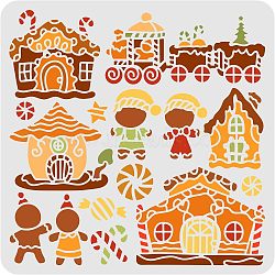 Large Plastic Reusable Drawing Painting Stencils Templates, for Painting on Scrapbook Fabric Tiles Floor Furniture Wood, Square, Gingerbread Man Pattern, 300x300mm(DIY-WH0172-758)