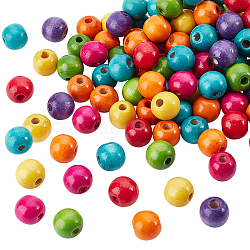 400Pcs Wood European Beads, Round, Large Hole Beads, Mixed Color, 15.5x14mm, Hole: 5.5mm(WOOD-UN0001-29)