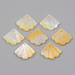 Natural Yellow Shell Pendants, Fan, Light Khaki, 17x18.5x1.5~2mm, Hole: 1.2mm(SHEL-R049-03)