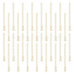 30Pcs Brass Curb Chains Extender, End Chains with Heart Chain Tabs, Real 18K Gold Plated, 55x3mm(KK-UN0001-78)