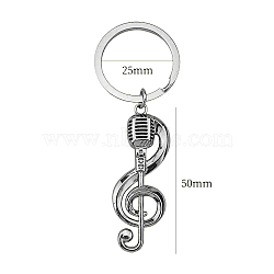 Zinc Alloy Enamel Musical Note Pendant Keychain, for Bag Car Key Decoration, Antique Silver, Pendanrt: 5cm(PW-WG57869-01)
