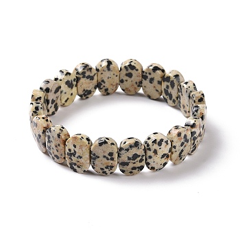 Natural Dalmatian Jasper Oval Beaded Stretch Bracelet, Gemstone Jewelry for Women, Inner Diameter: 2-1/8 inch(5.4~5.5cm)