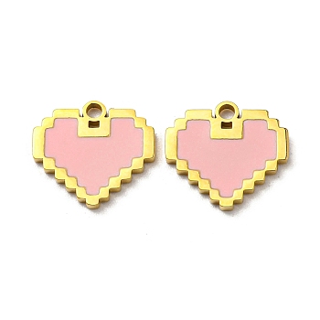 304 Stainless Steel Enamel Charms, Heart Charms, Pink, Real 14K Gold Plated, 12x13x1.5mm, Hole: 1.5mm