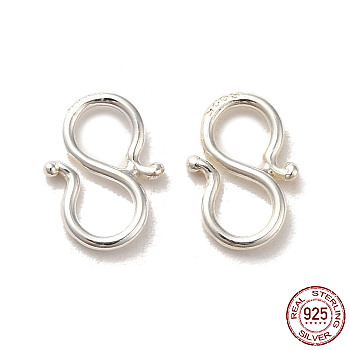 925 Sterling Silver S Shape Clasps, Silver, 9x6.5x0.8mm