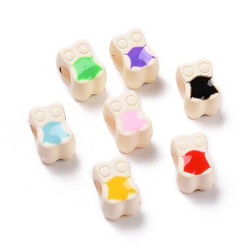 Rubberized Style Acrylic European Beads, with Enamel, Large Hole Beads, Owl, Mixed Color, 10.7x7.9x8.3mm, Hole: 4.8mm