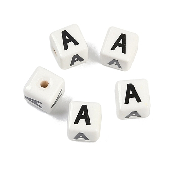 Porcelain Beads, Square with Letter, Letter A, 8.5x8.5x8.5mm, Hole: 1.6mm