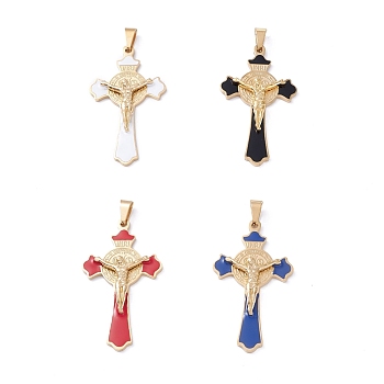 Easter Theme Vacuum Plating 304 Stainless Steel Enamel Pendants, Crucifix Cross, Mixed Color, 55x31x6mm, Hole: 9.5x4.5mm