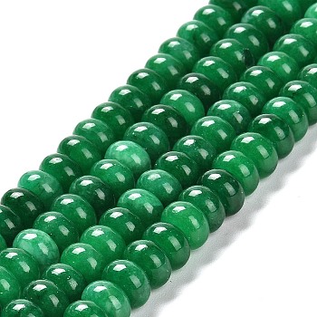 Dyed Natural White Jade Beads Strands, Rondelle, Green, 10x6mm, Hole: 1mm, about 61pcs/strand, 15.20 inch(38.6cm)